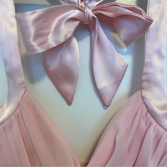 Vintage Knee Length Satin/Chiffon Light Pink Formal Dress - Picture 3 of 16